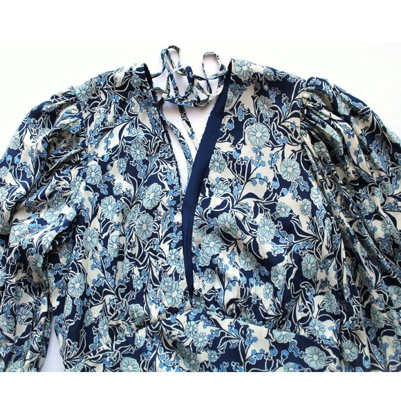 REISS Daisy Puff Sleeve Print Mini Dress / Size 6 / Blue White Floral V-Neck - Picture 7 of 13